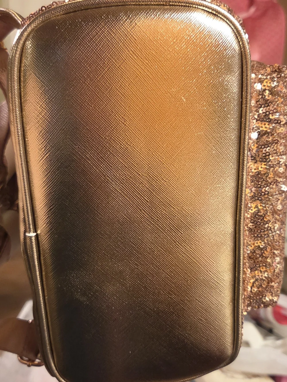 Disney Parks Loungefly Minnie Mouse Rose Gold Sequin Mini Backpack